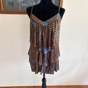 Dots Tiered Ruffle Cami Top Womens 1X Bronze Blue Metallic Animal Print Party